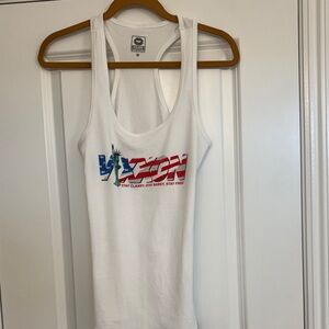 DIXXON White Tank Top with Red and Blue Logo